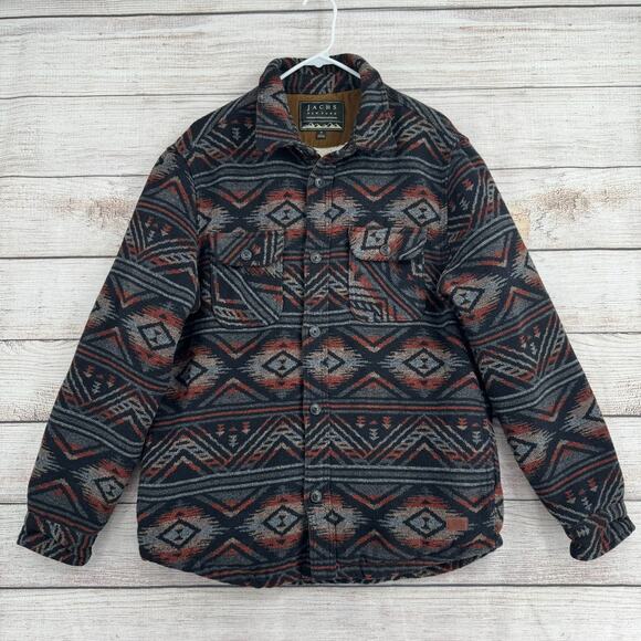 Jachs New York Southwest Aztec Sherpa Lined Shacket Jacket Mens M Black Blue - Picture 1 of 14